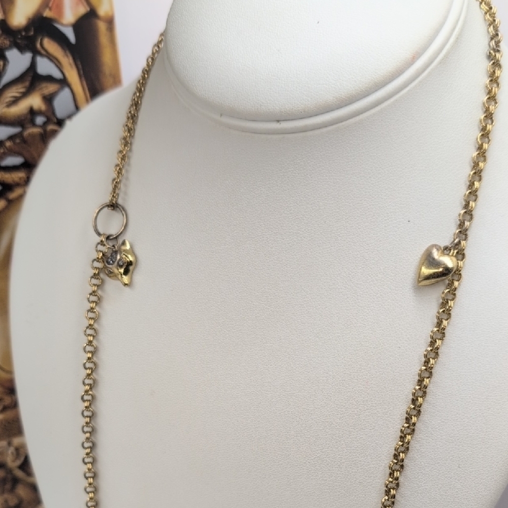 Stella & Dot Gold Link Charm Necklace With Fox And Heart Charms